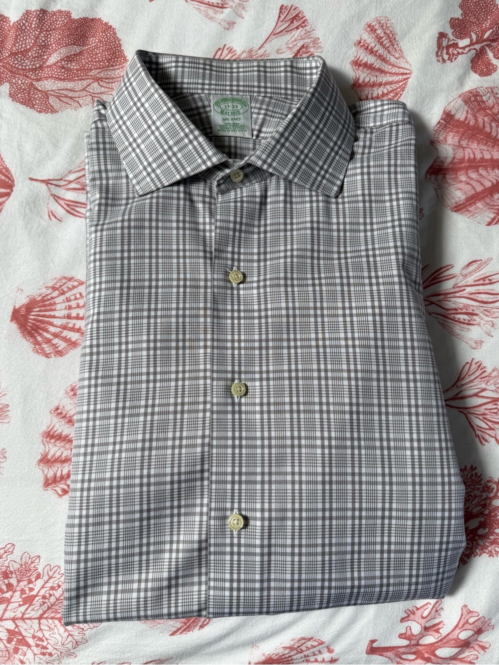 Brooks Brothers Milano 17/33 Gray Plaid Men’s Dress Shirt
